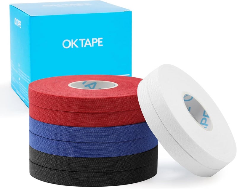 OK TAPE 8 Rolls Athletic Tape, 0.3 Inch Finger Tape for BJJ, Boxing, Climbing, Football, Pro Jiu Jitsu Sports Tape | Add Grip & Protect Fingers and Toes (0.3" x 45 Ft, Black+White+Navy Blue+Red) - Image 1